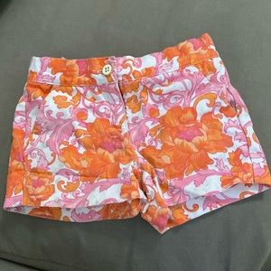 Janie & Jack size 3T girls orange floral adjustable waist shorts. Like new.